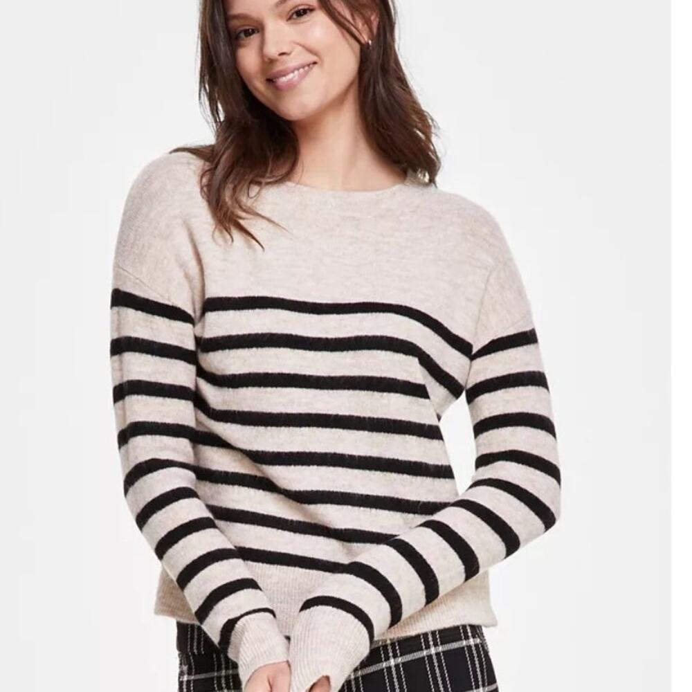 Liverpool Striped Soft Sweater Womens 3X Oatmeal Black Dropped Shoulder *FLAW
